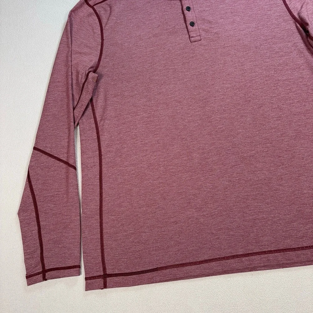 Lululemon T.H.E. HenleyShirt Men's 2XL* Heathered Rosewood Red Logo *SMALL HOLE* - Picture 5 of 16